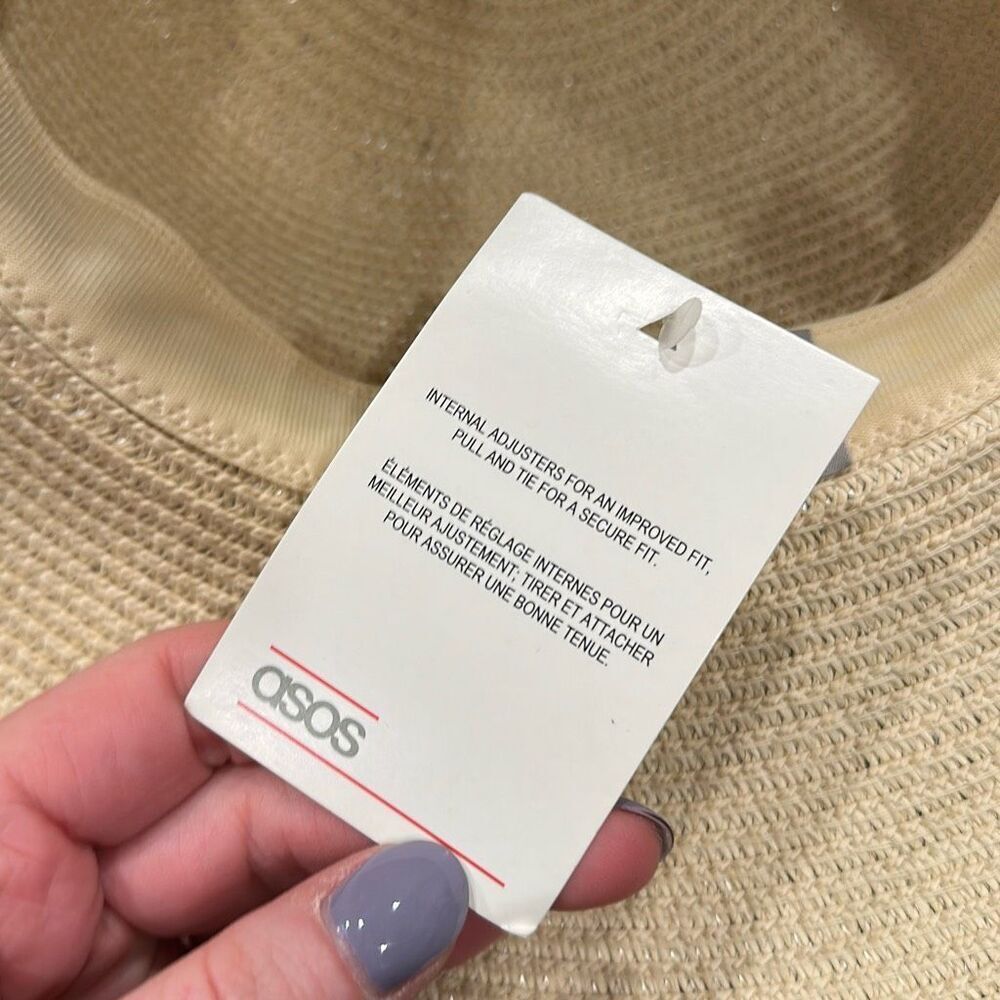 NWT ASOS Design Women's Sequined "Go Away" Wide Brim Floppy Straw Hat Beige OS - Picture 5 of 7